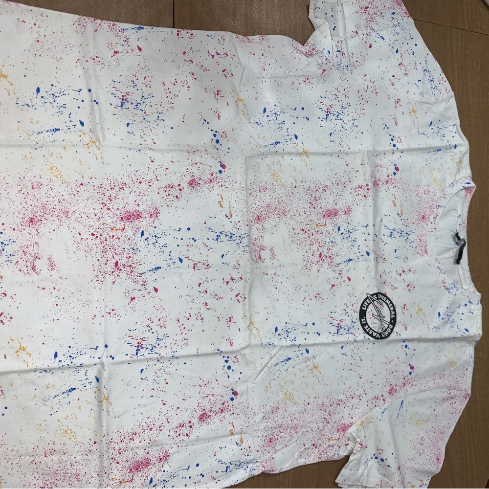 Bershka White Tee with Colorful Splatter